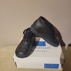 Keds Kids Black Leather Girls Shoes